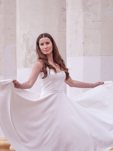 White midi cocktail dress with straps (L, white)