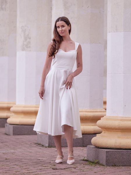 White midi cocktail dress with straps (L, white)