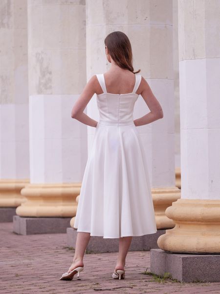 White midi cocktail dress with straps (L, white)