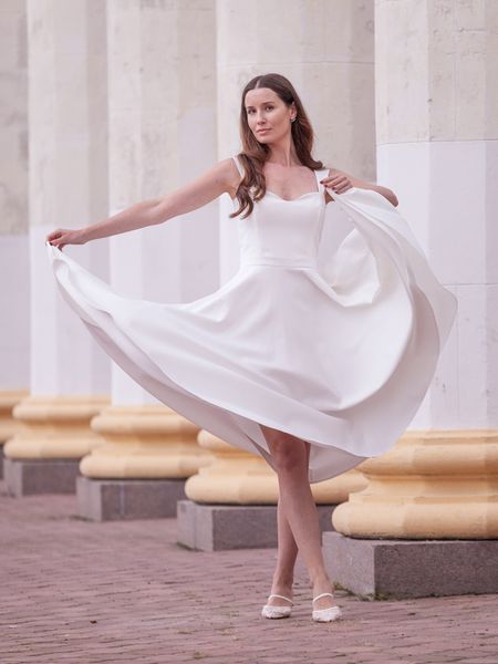 White midi cocktail dress with straps (L, white)