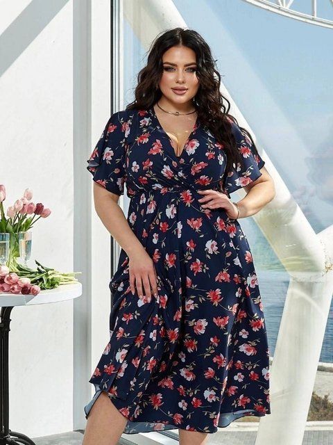 Сукня на запах із квітковим візерунком синього кольору (XL/XXL, Синій) VEL-40-431-175 фото