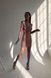 Short Rose Gold Long Sleeve V-Neck Pencil Dress (S, rose gold)