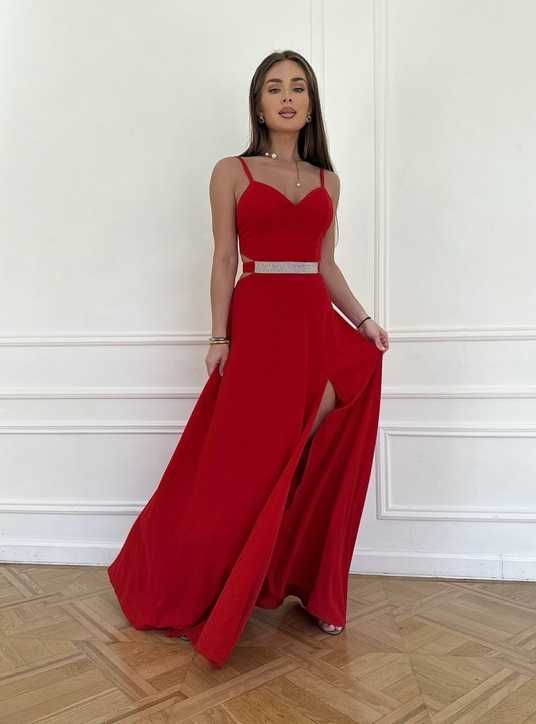 chinese dress ladies Berylove Women Burgundy Wedding Guest Dress A Line Spaghetti Straps Maxi Bridesmaid Dress with Slit, Burgundy / US2