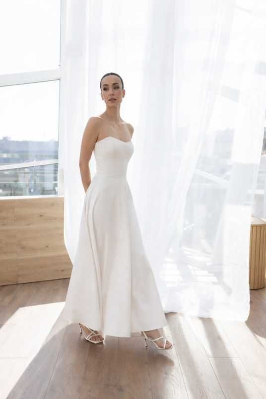 white satin dress with cape LAPOINTE Satin Cape Dress With Feathers