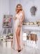 Silk High Slit Spaghetti Strap Pink Maxi Dress (S, beige)