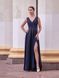 Navy Blue Maxi Evening Dress with V-Neck and Side Slit (XS, blue)