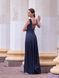 Navy Blue Maxi Evening Dress with V-Neck and Side Slit (XS, blue)