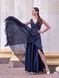 Navy Blue Maxi Evening Dress with V-Neck and Side Slit (XS, blue)