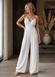 White V-Neck Chiffon Summer Jumpsuit (S/M, white)