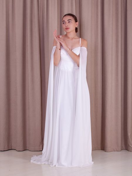 Elegant White Evening Maxi Dress (L/XL, white)