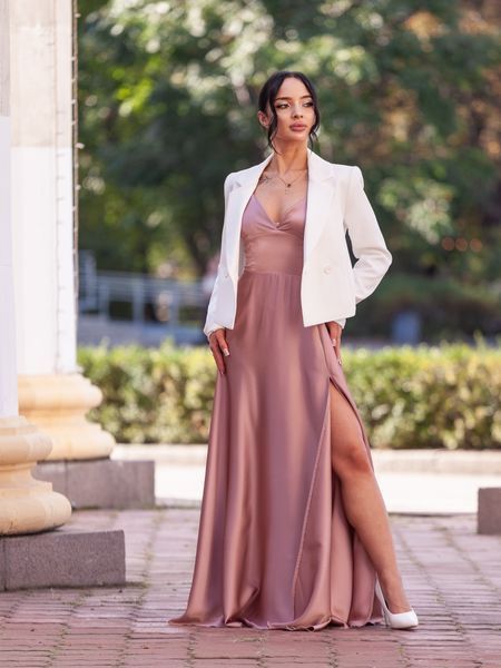 Pink Long Spaghetti Strap Evening Dress (S, pastel pink)