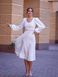 Elegant White Long Sleeve A-line Cocktail Midi Dress (M, white)