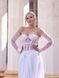 White floor-length corset dress: lace corset with cups and satin skirt (M, white)