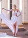 White floor-length corset dress: lace corset with cups and satin skirt (M, white)