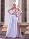 White floor-length corset dress: lace corset with cups and satin skirt (M, white)