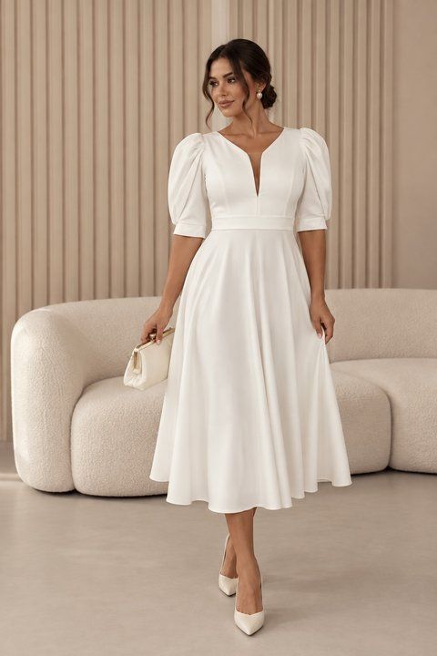 Women's Cream Midi Dress With Belt (XXL, off white)