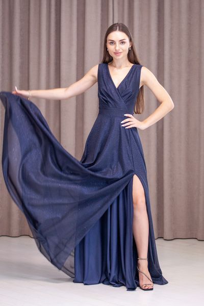 A-Line Maxi Dress with Sheer Sleeves and Side Slit - Perfect for Summer Parties and Wedding Guests (XS/S, blue)