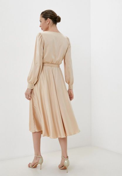 Golden Silk Midi Dress: V-Neck A-Line Wrap Dress with Long Sleeves for Birthday Dinner Parties (XL, gold)