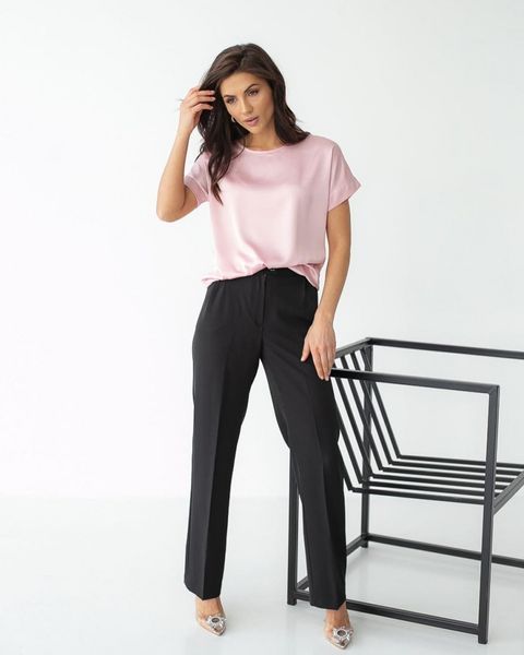 Plain silk powder-colored T-shirt (L, pink)