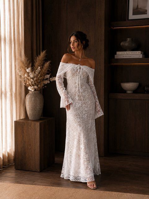 Light Sleeveless Maxi White A-line Bridal Dress guipure (S, white)