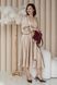 Gold Silk Midi Wrap Dress with Belt and Long Sleeves (M, gold)