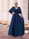 Blue silk maxi evening dress with 3/4 sleeves (XL, blue)