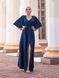 Blue silk maxi evening dress with 3/4 sleeves (XL, blue)