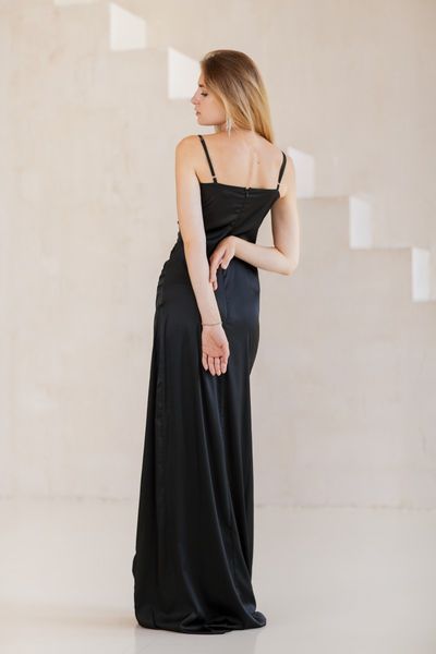 Black Satin Empire Waist Maxi Dress (XS, black)
