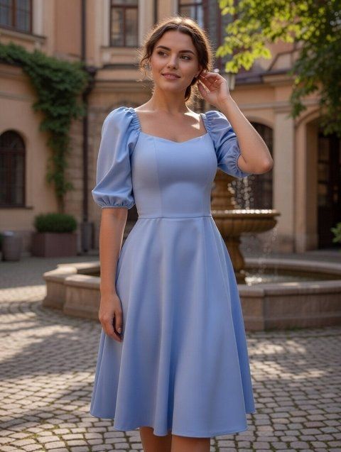 Святкова голуба сукня міді довжини (S, Блакитний) DEV-40-312-418 фото