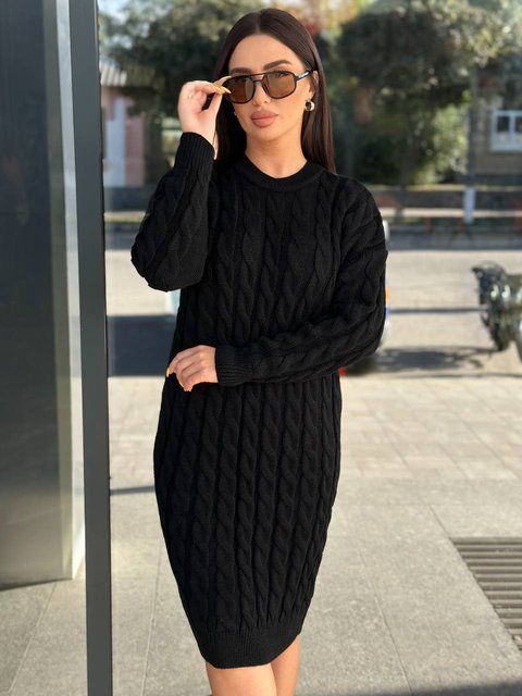 Black Knit Cable-Knit Midi Dress (универсальный (S/L), black)
