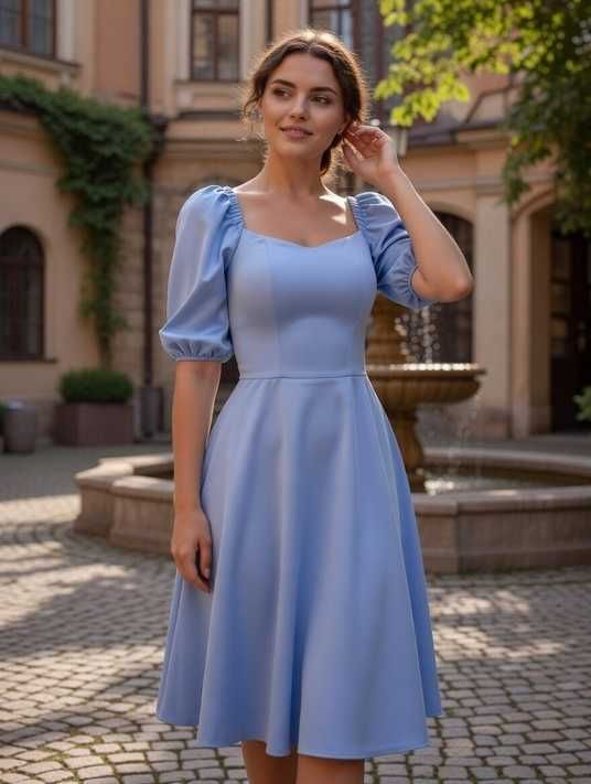 light blue fit and flare midi dress Soleil Floral Applique Midi Dress