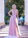 Long powder-colored chiffon evening dress with a lace-up back. (XS, pastel pink)