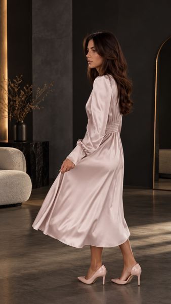 Light-colored long-sleeved dress (M, pastel pink)