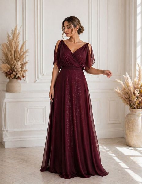 Вечірня довга шифонова сукня винного кольору (L/XL, Червоний) FFU-40-372-528 фото Вечірня довга шифонова сукня винного кольору (L/XL, Червоний) FFU-40-372-528 фото