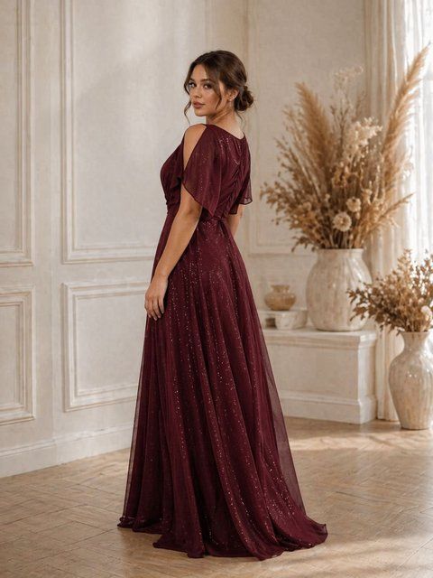 Вечірня довга шифонова сукня винного кольору (L/XL, Червоний) FFU-40-372-528 фото