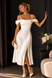 White Off-the-Shoulder Satin Midi Dress with Slit (S, white)
