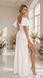 White Maxi Dress with Slit and Short Convertible Sleeves (S, white)