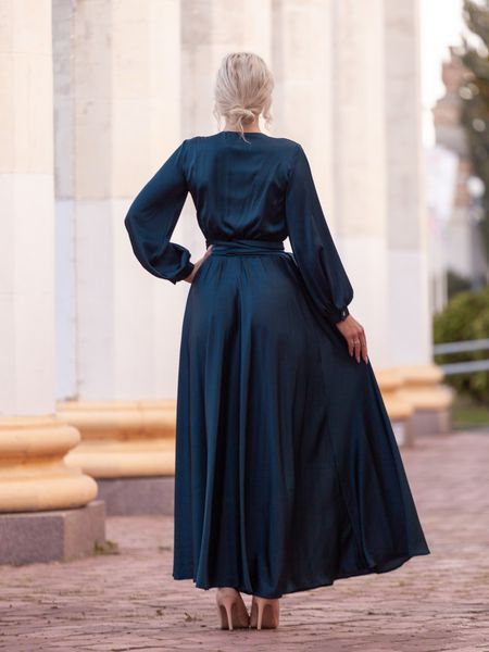 Dark blue floor-length satin evening dress (XXL, navy blue)