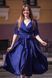 Blue Silk V-Neck Midi Dress: A-line Fit & Flare Cocktail Dress with 3/4 Sleeves (XL, blue)