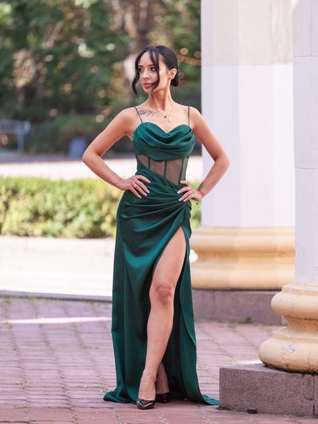 Women's Green Long Corset Dress With Spaghetti Straps (S, green)