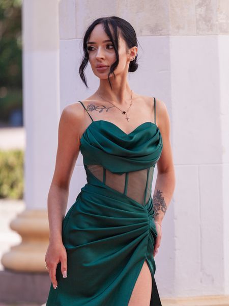 Women's Green Long Corset Dress With Spaghetti Straps (S, green)