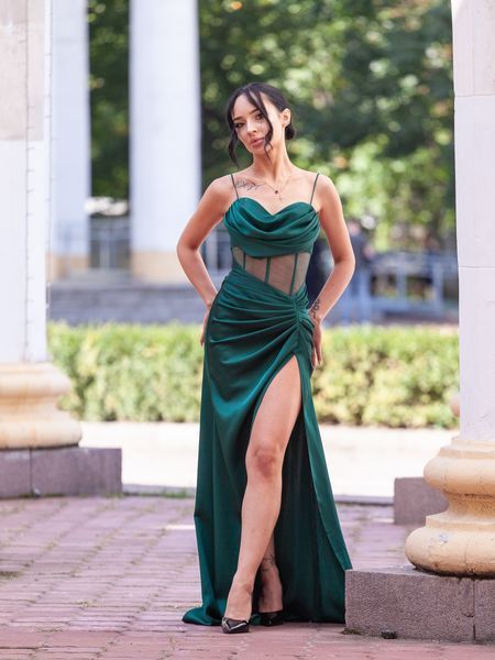 Women's Green Long Corset Dress With Spaghetti Straps (S, green)