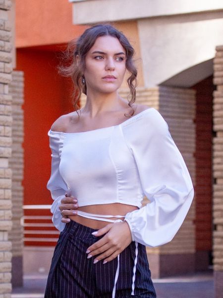 Біла блуза-топ з рукавами (M, Білий) MOO-40-445-143 фото Біла блуза-топ з рукавами (M, Білий) MOO-40-445-143 фото