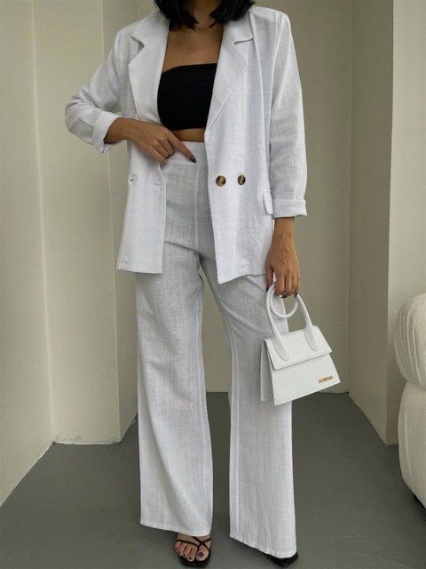 Women's linen suit 2 white (S/M, white)