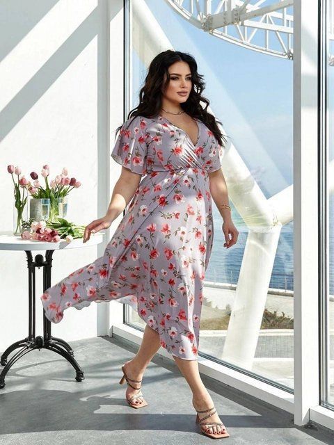 Сукня на запах із квітковим візерунком пудрового кольору (XL/XXL, Рожевий) VEL-40-431-176 фото