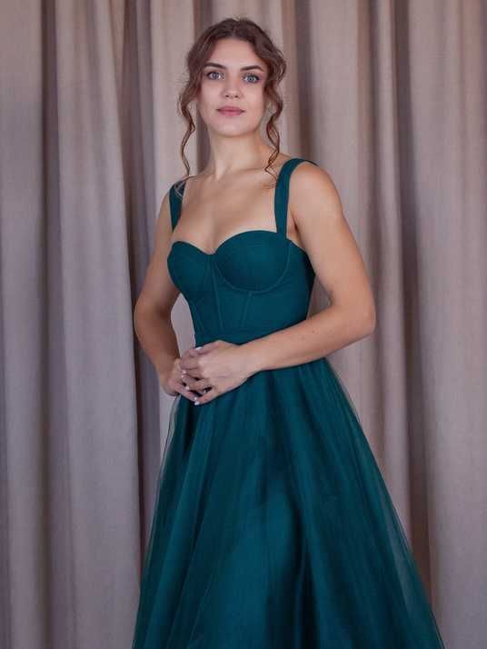 Emerald Corset Sweetheart Midi Dress (S, Emerald green)