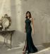 Emerald Green Sleeveless Bodycon Formal Maxi Dress with High Slit (L, emerald green)