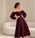 Classic burgundy midi cocktail dress with long sleeves (S, burgundy)