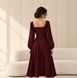 Classic burgundy midi cocktail dress with long sleeves (S, burgundy)