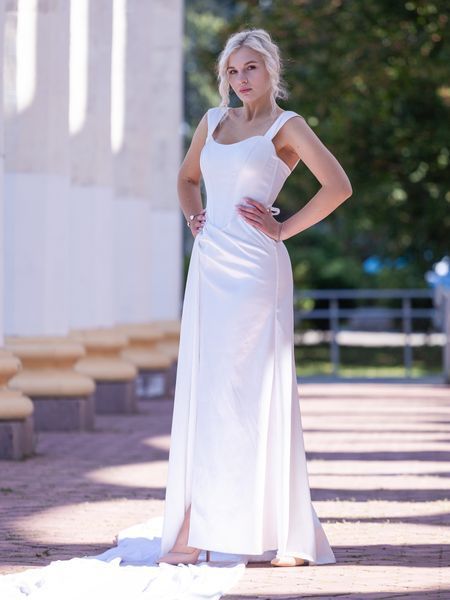 White satin evening corset dress (S, off white)